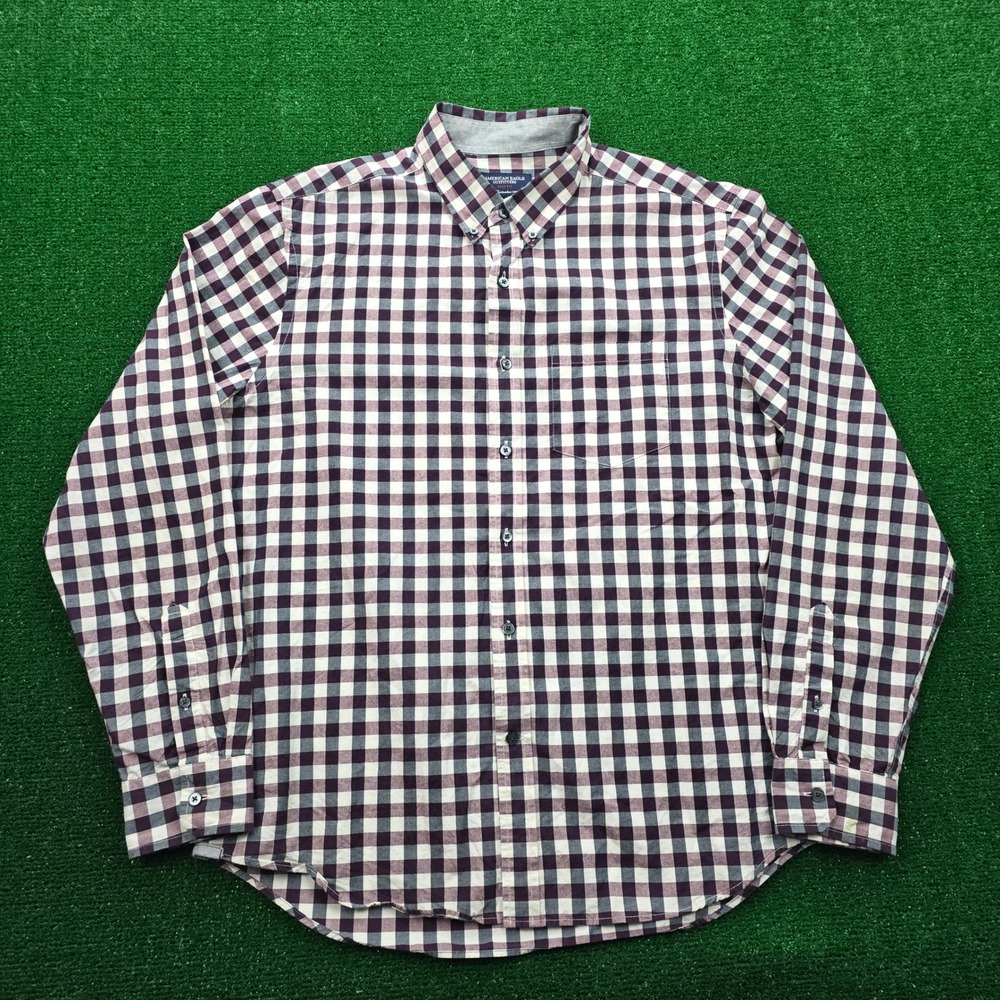 American Eagle Shirt Mens Large Check‎ Prep Fit Button Down Long Sleeve Preppy